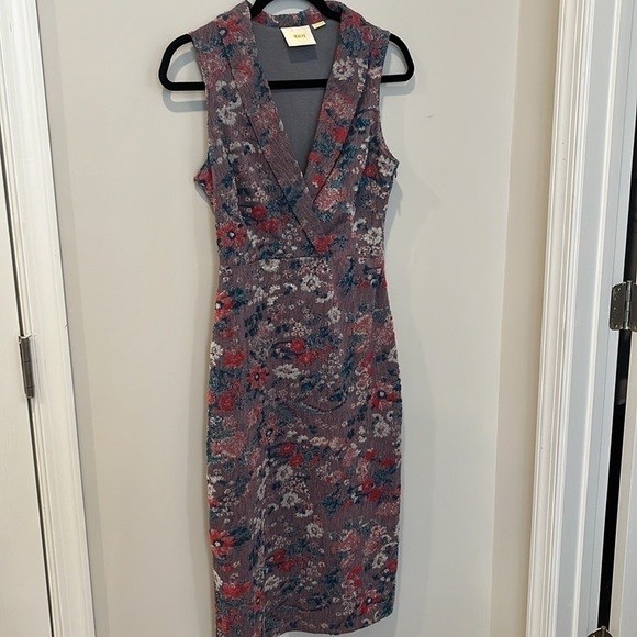 Anthropologie Maeve Floral Terry Cloth Sleeveless V-Neck Sheath Dress Size 2 - Picture 4 of 8
